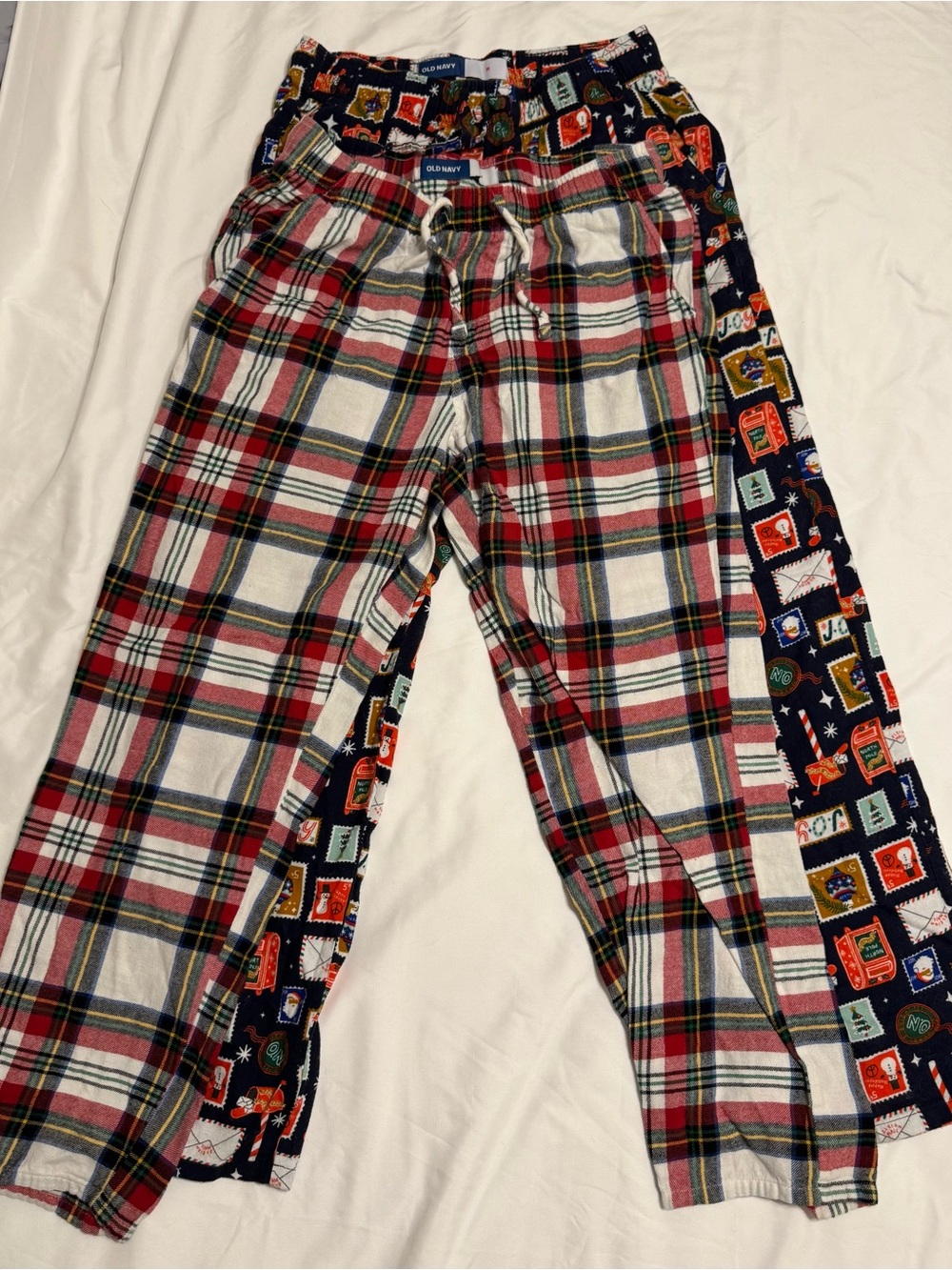 Old Navy Red Plaid and Navy Holiday Print Kids Pajama Bottoms